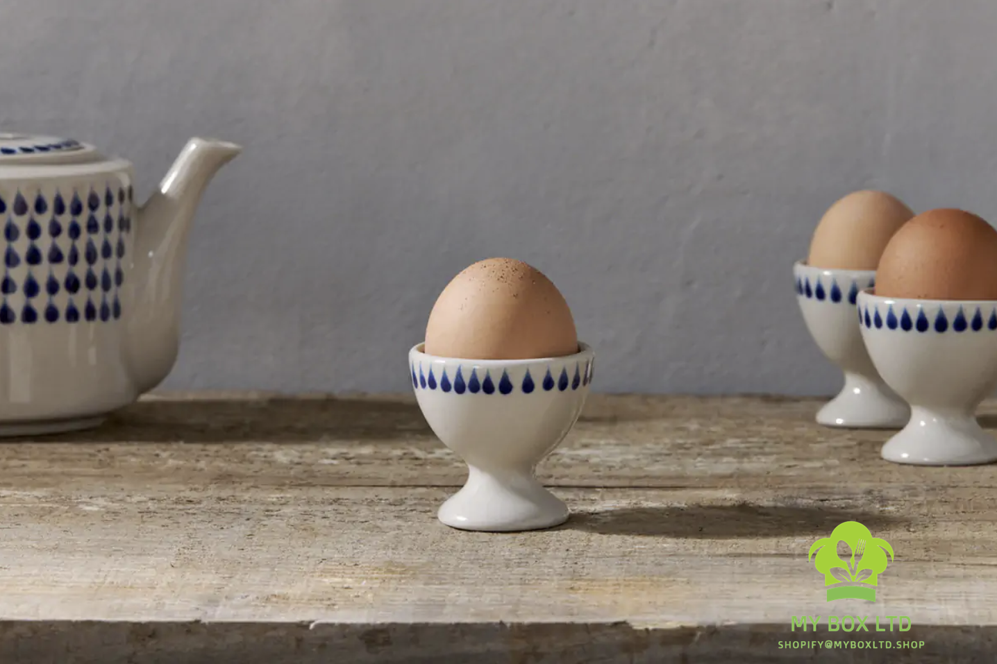 Indigo drop egg cups - cream Indigo