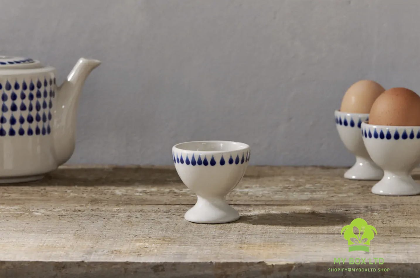 Indigo drop egg cups - cream Indigo